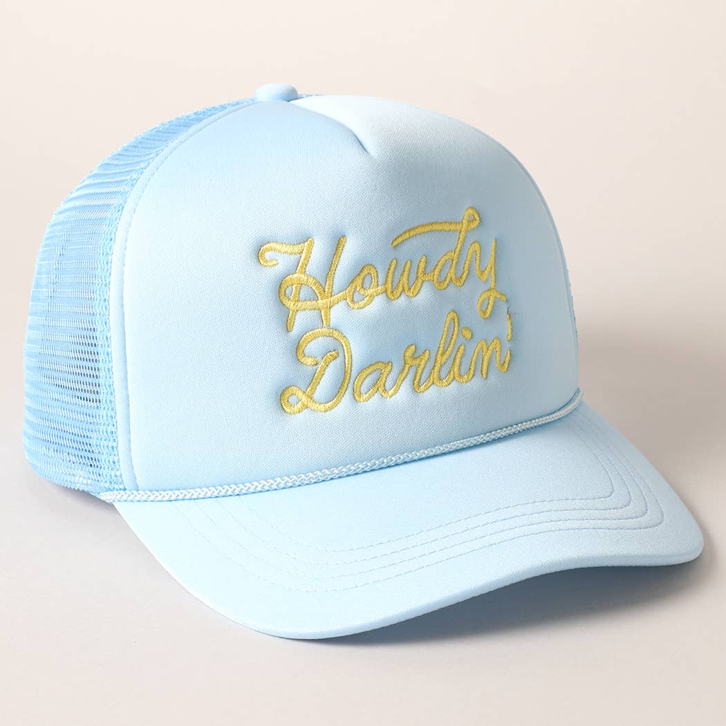Howdy Darlin&#39; Embroidered Mesh Back Trucker Cap: One Size / BLACK