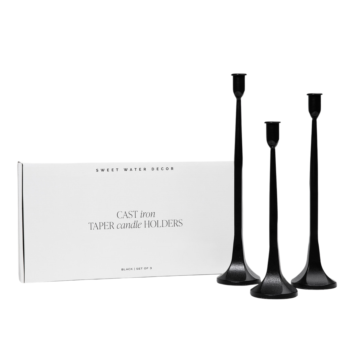 Black Cast Iron Taper Candle Holders, Set of 3 - Home Decor