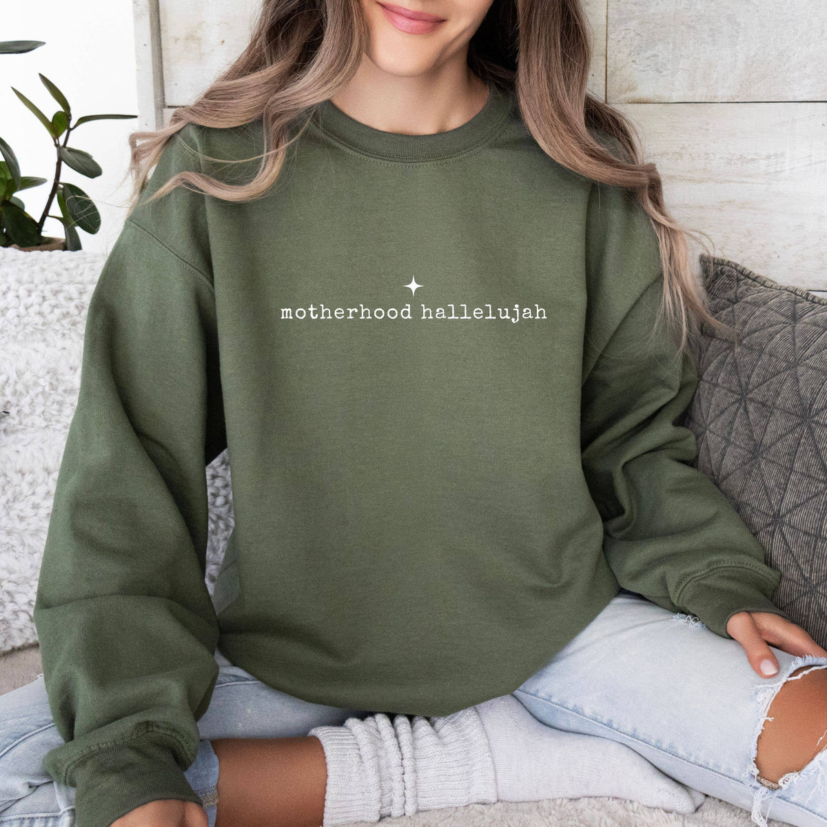 Motherhood Hallelujah Mom Graphic Fall Sweatshirt