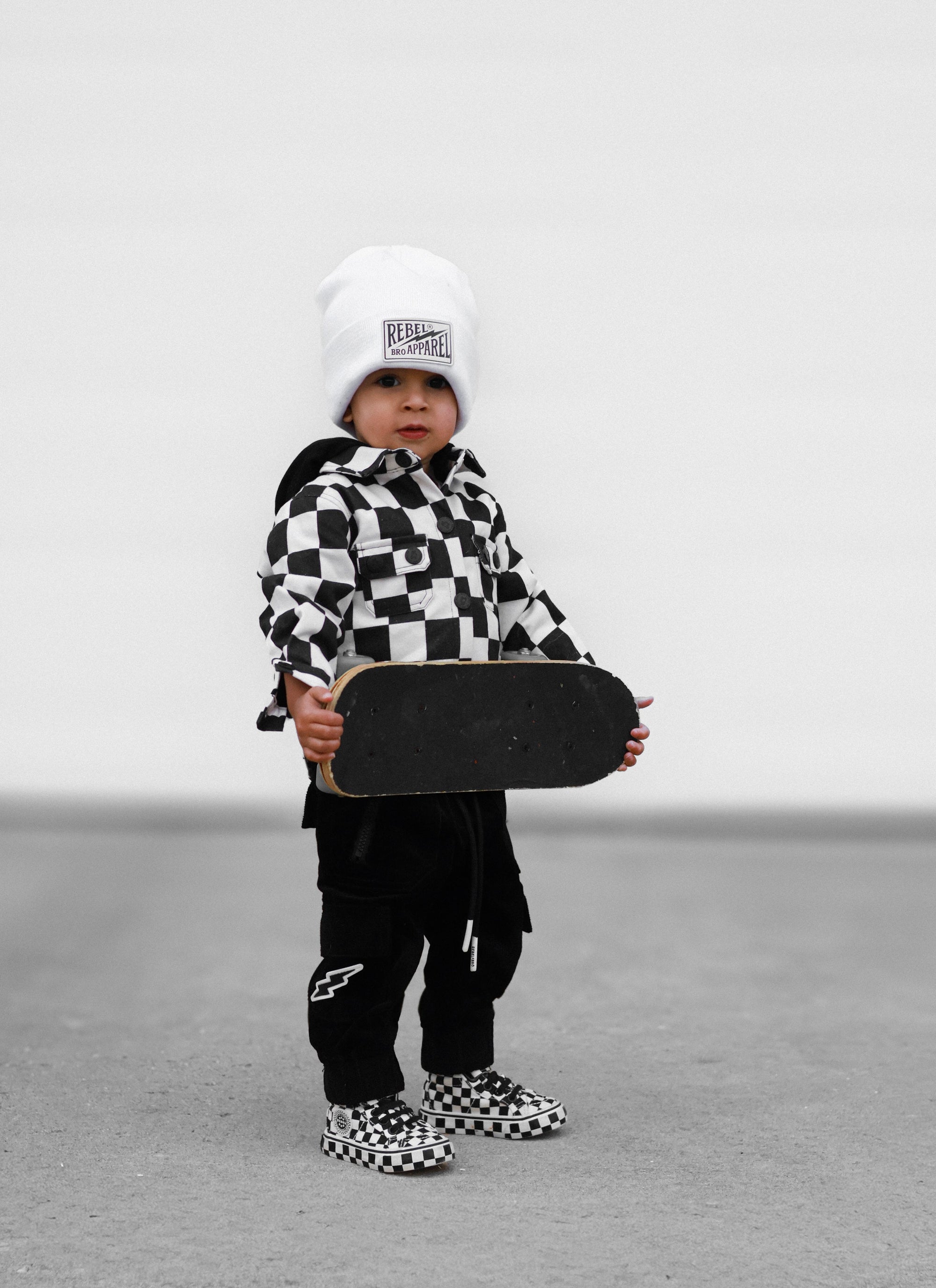 Hooded Flannel in Black + Cream Checkered