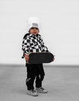Hooded Flannel in Black + Cream Checkered