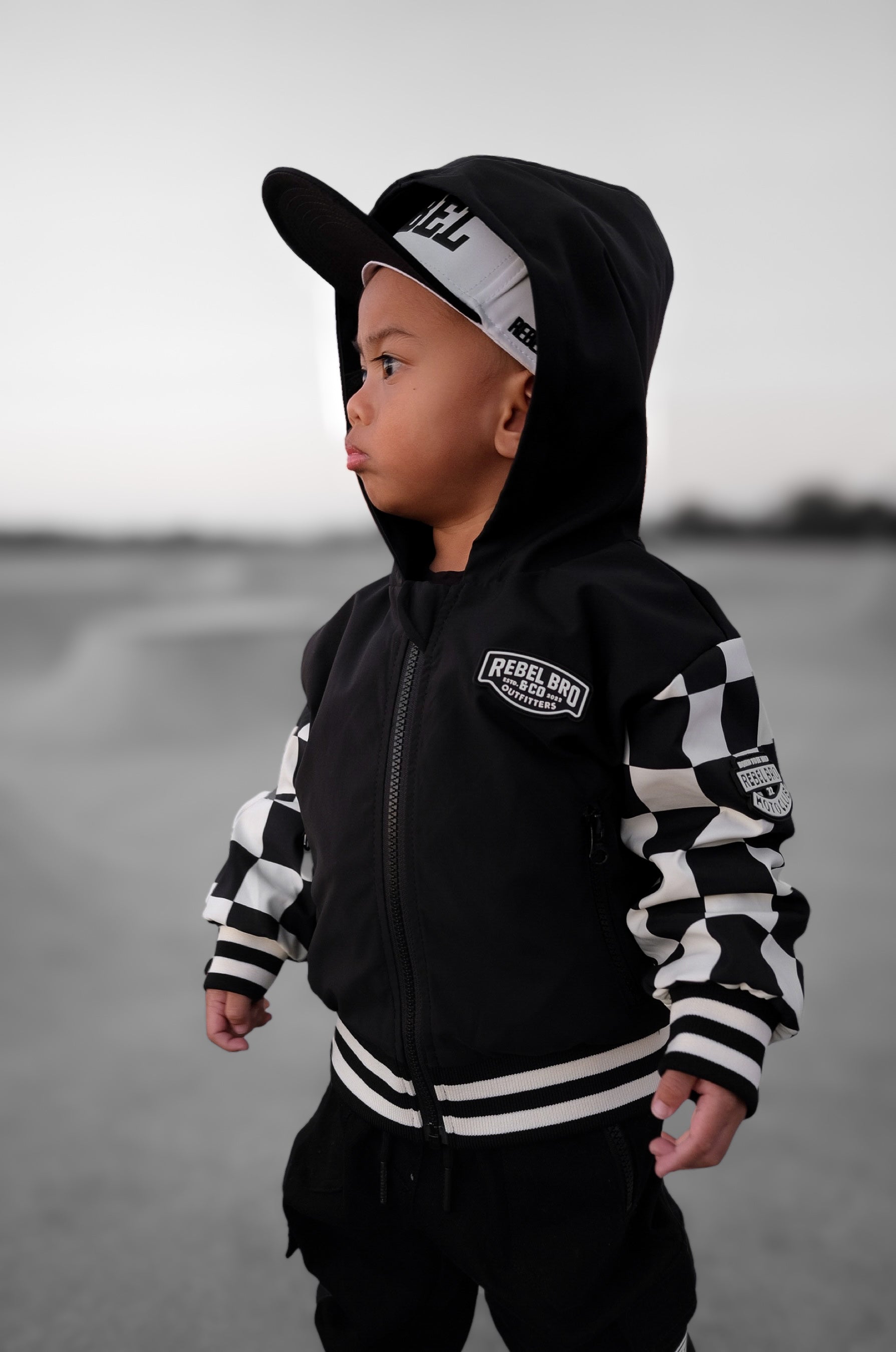 Hydro Letterman Jacket in Black + Cream Checkered