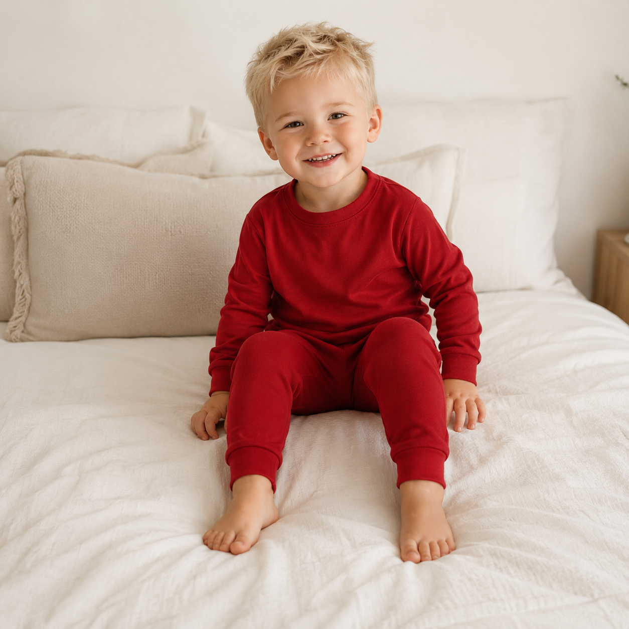 Bamboo Dark Red Long Sleeve PJs