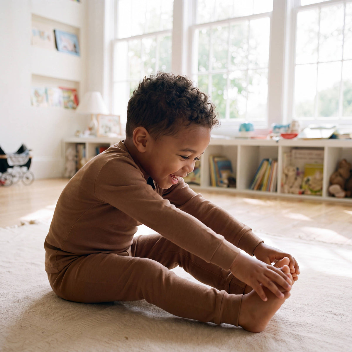 Modal Long Sleeve Pajama Set for Kids Camel