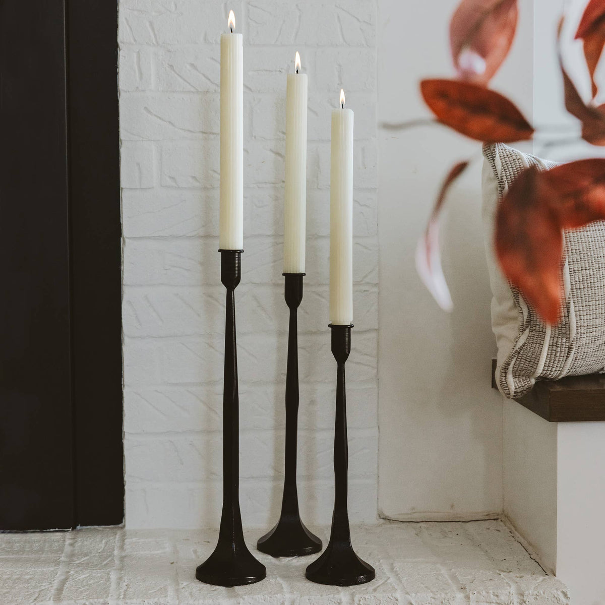 Black Cast Iron Taper Candle Holders, Set of 3 - Home Decor