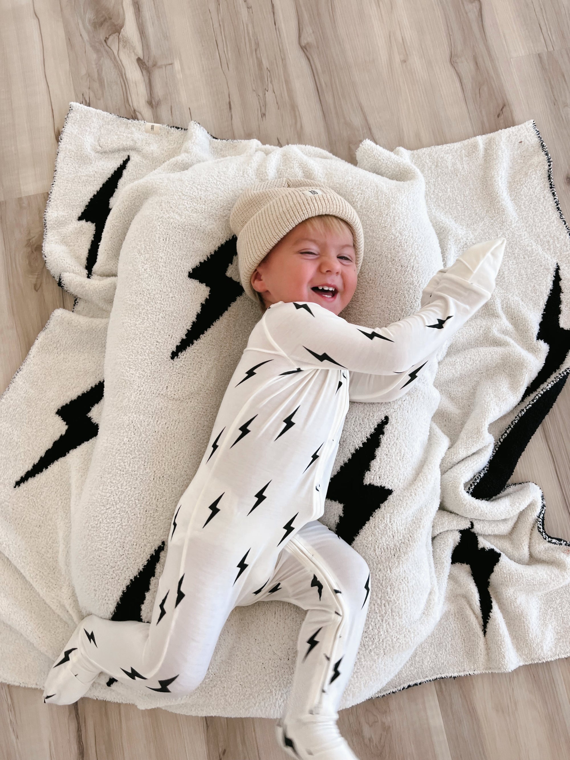 Bamboo Zip Pajamas | White &amp; Black Lightning Bolt