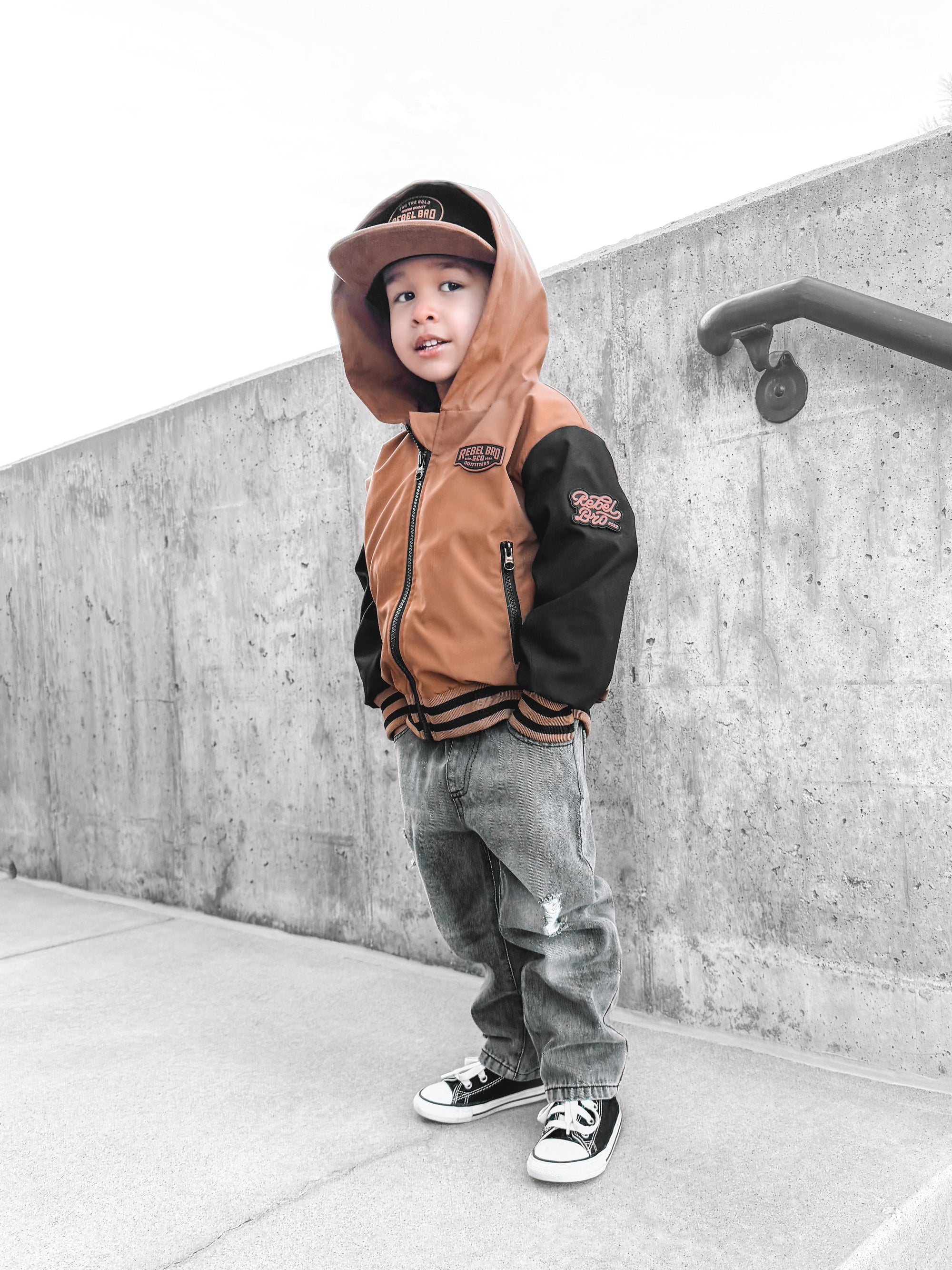 Hydro Letterman Jacket in Black + Rust