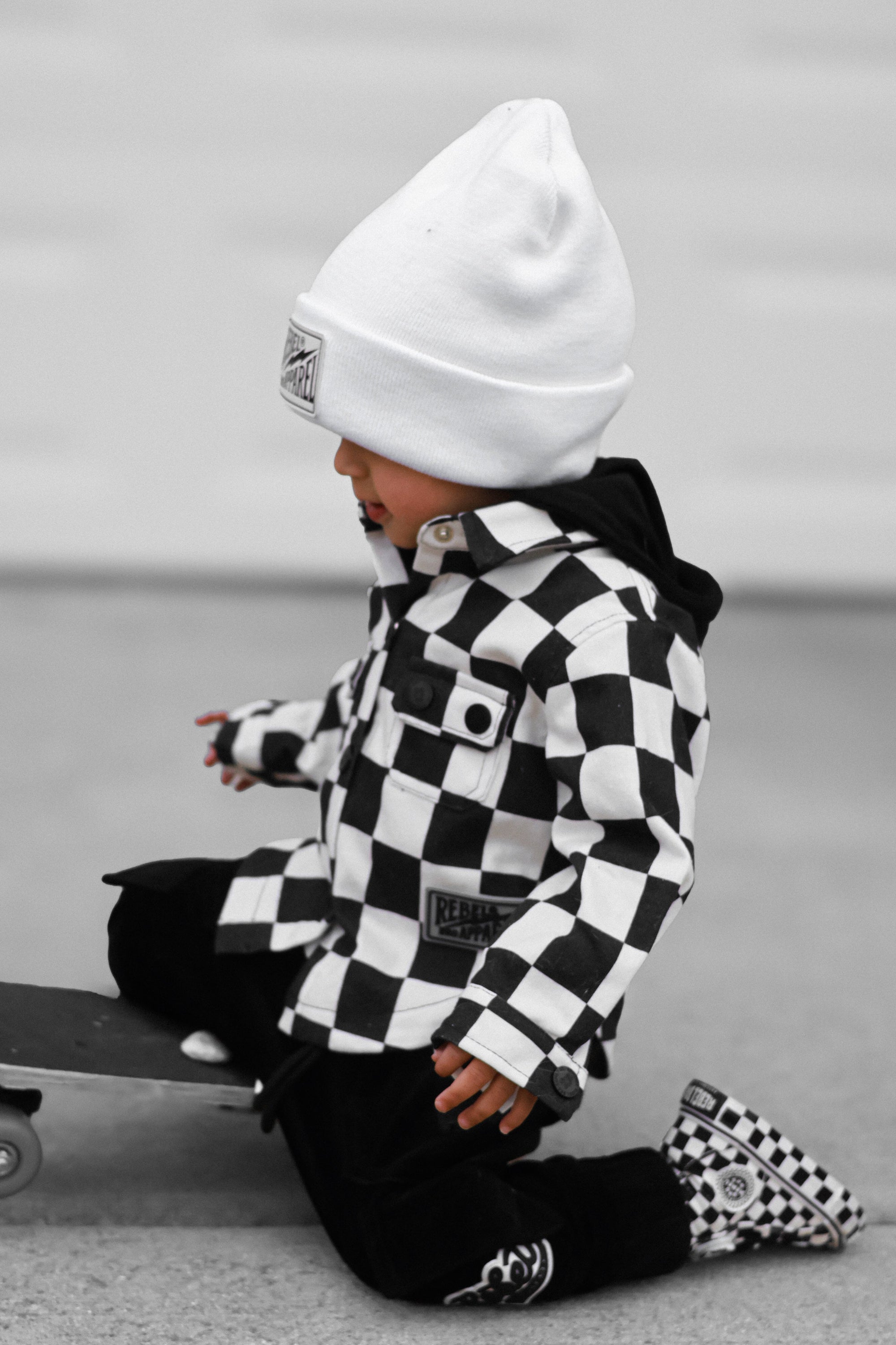 Hooded Flannel in Black + Cream Checkered
