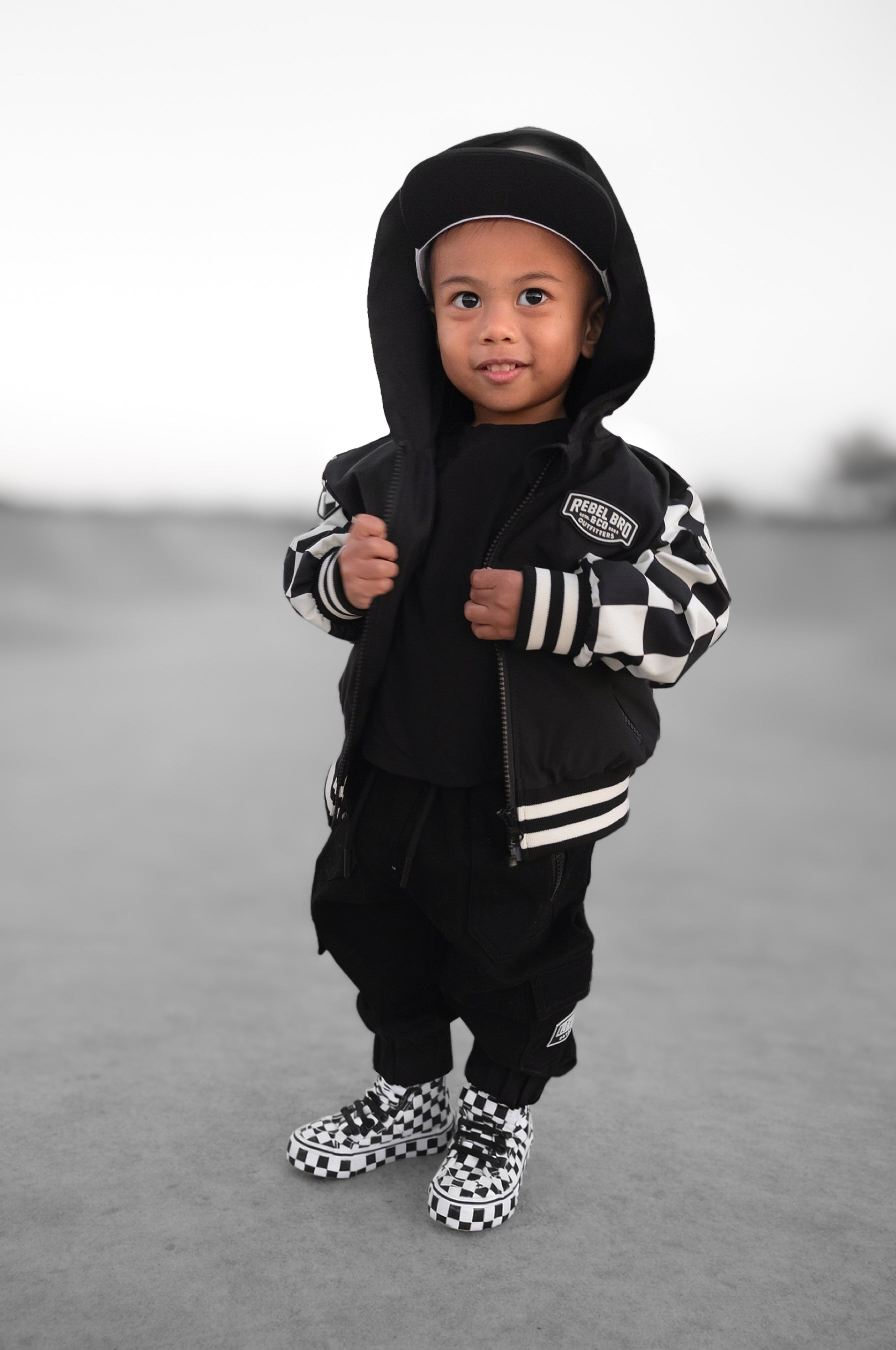 Hydro Letterman Jacket in Black + Cream Checkered