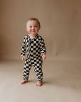 Bamboo Zip Pajamas | Black Checkerboard