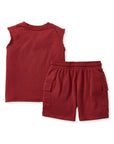 Acid Wash Red Boy Tee & Shorts Set - Brick