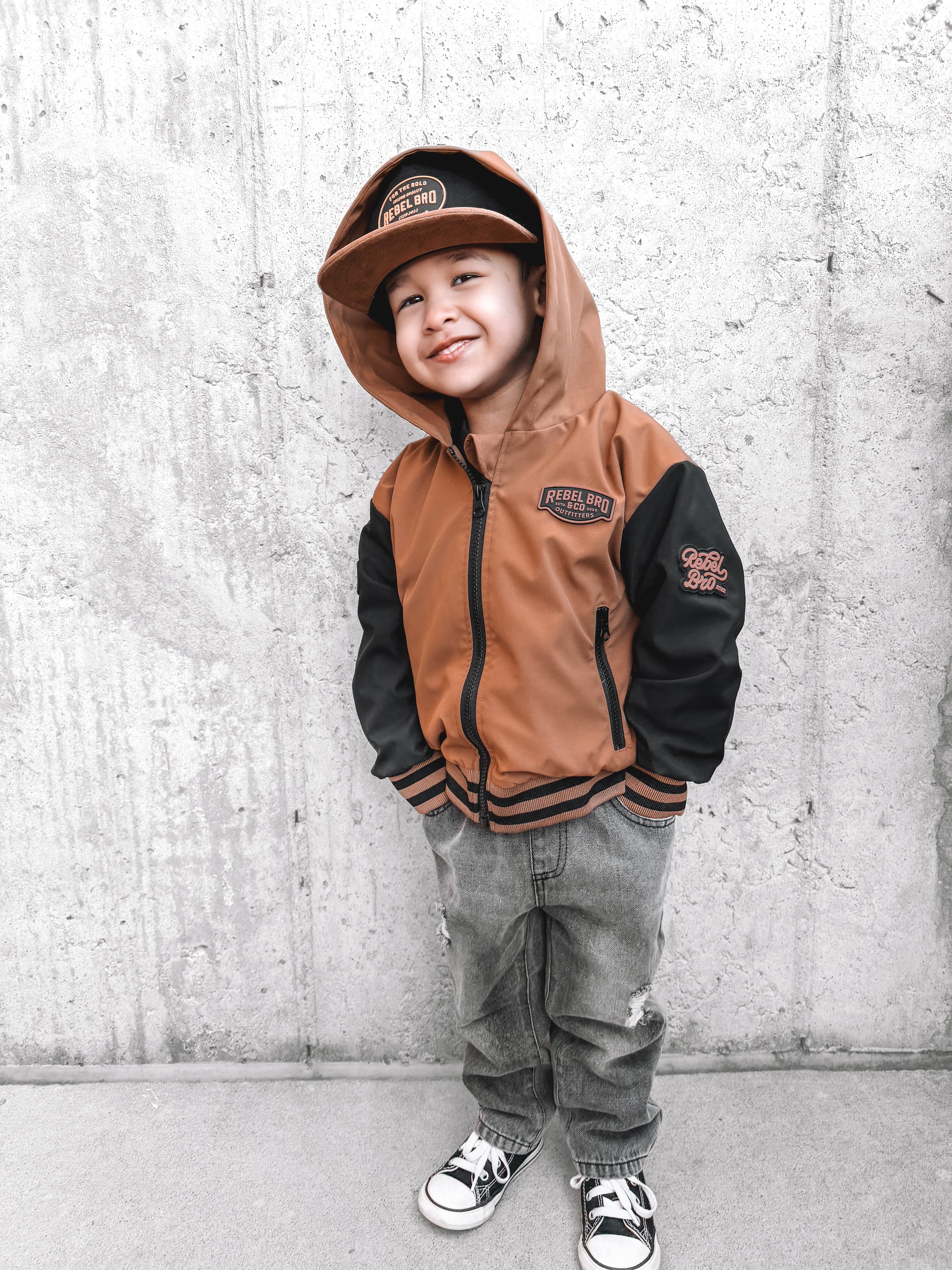 Hydro Letterman Jacket in Black + Rust