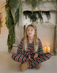 Girl's Bamboo Button Up Lounge Set | Holiday Stripe