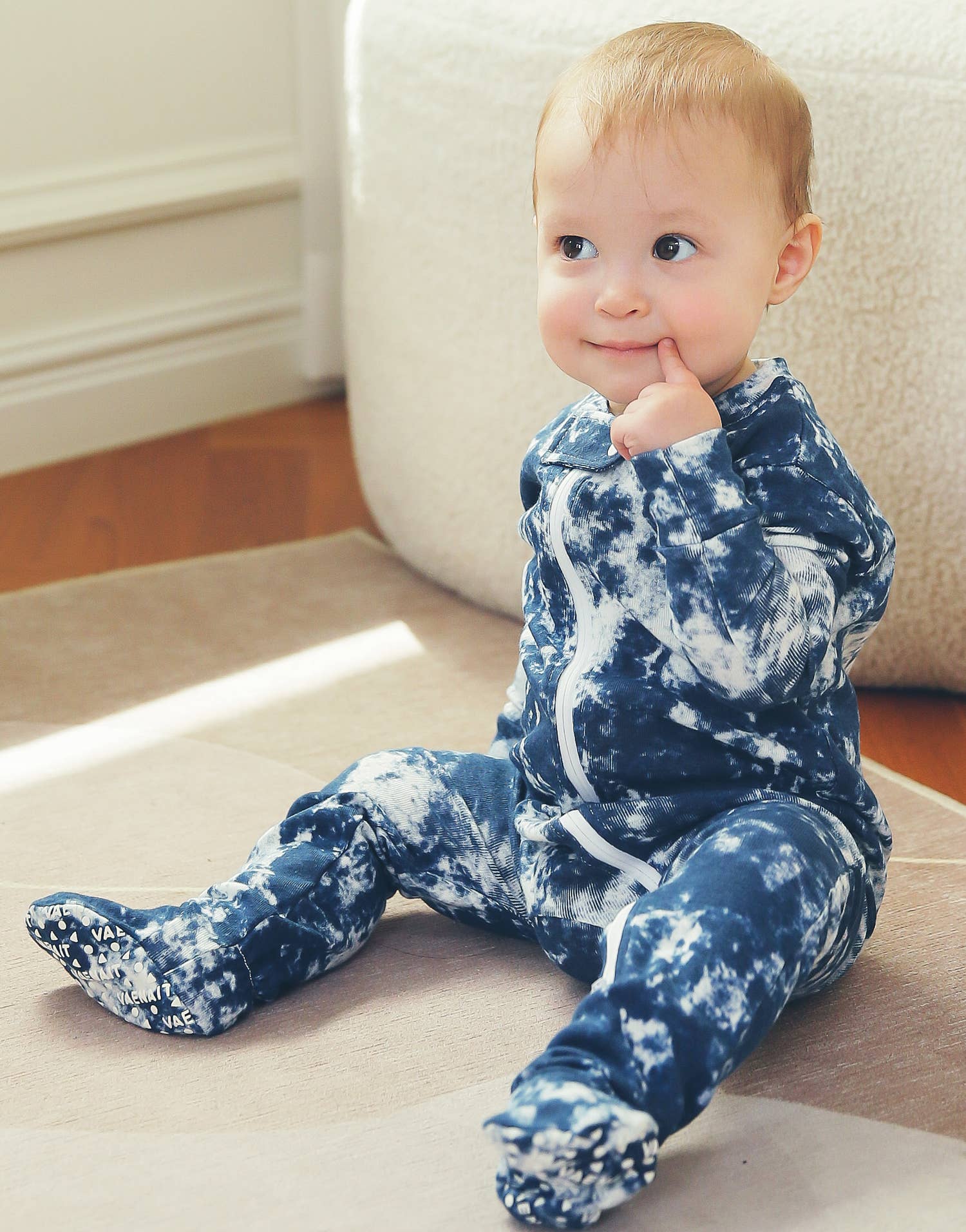 Cotton 2-Way Zip Baby Infant Footie Pajama-Prism Navy-C