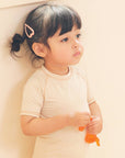 Beige Bamboo Stitch Boys Girls Baby Short Sleeve PJs-C