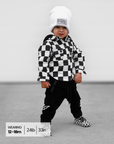 Hooded Flannel in Black + Cream Checkered