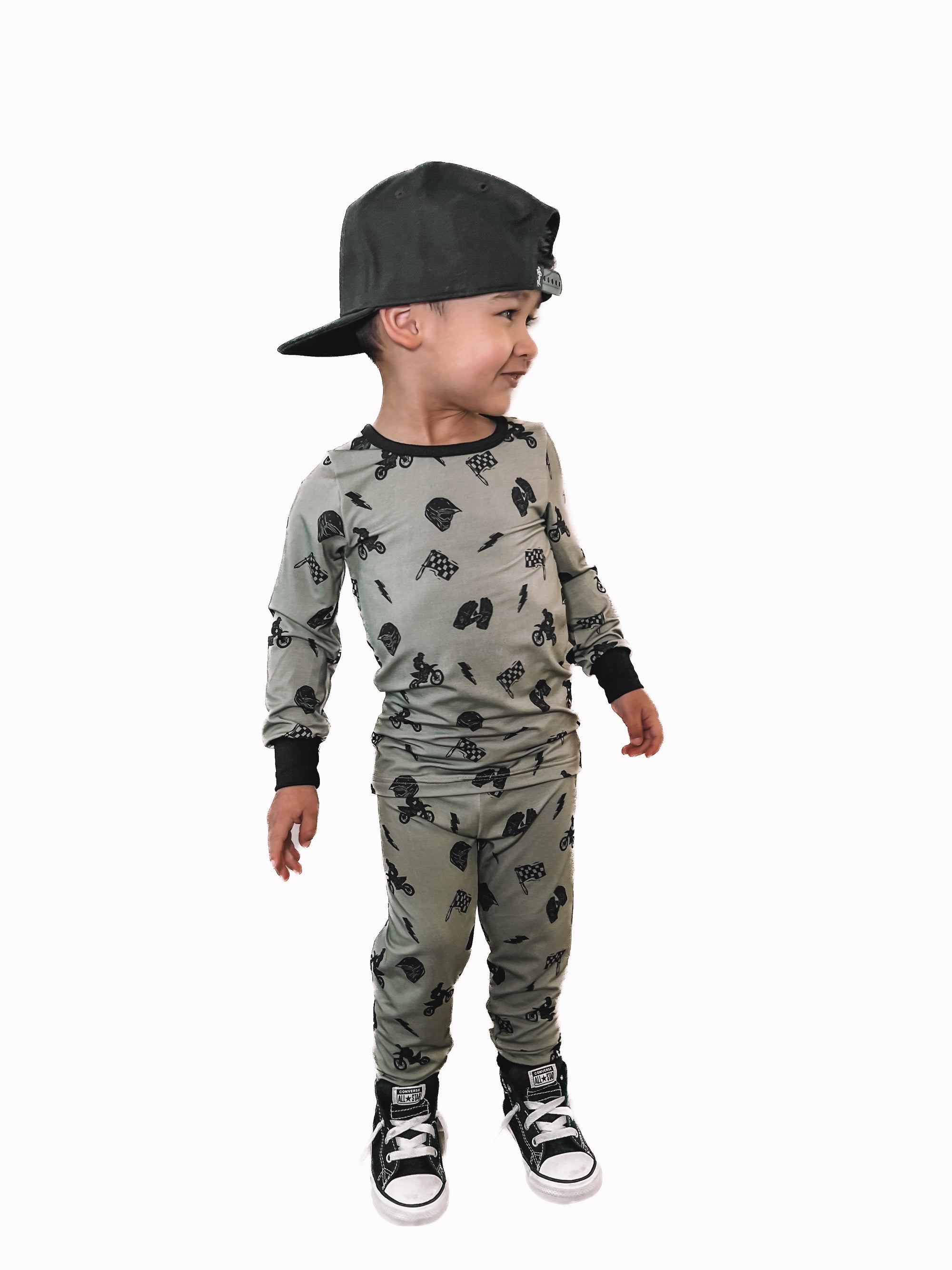 Green Moto 2-Piece Bamboo Jammies