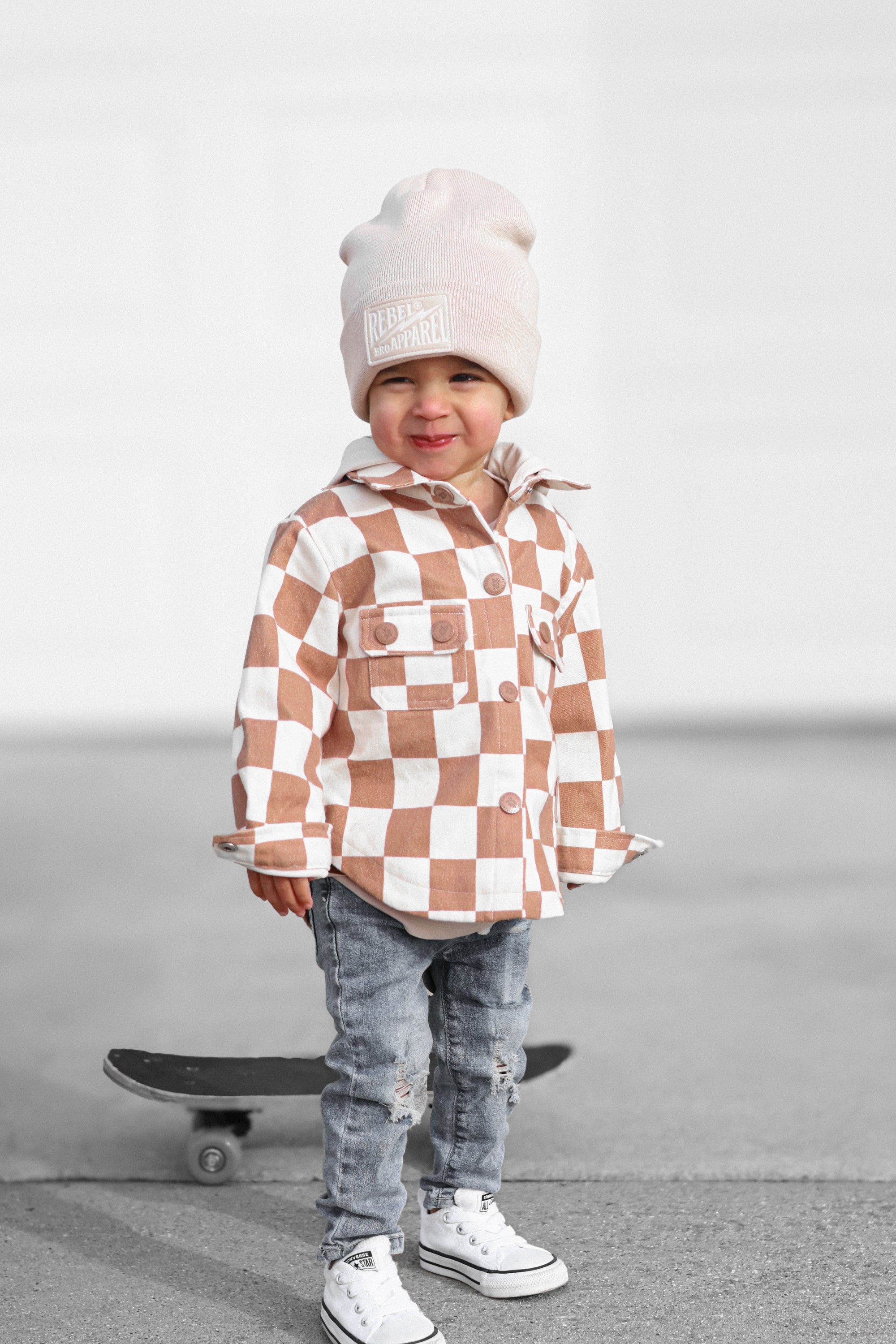 Hooded Flannel in Neutral Checkered
