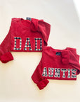 Custom Festive Plaid Applique Waffle Sleeve Crewneck - Ruby