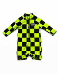 UPF50+ Boys Swim Romper in Neon Electric Lime + Black Checkered- PREORDER