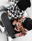 Hooded Flannel in Black + Cream Checkered