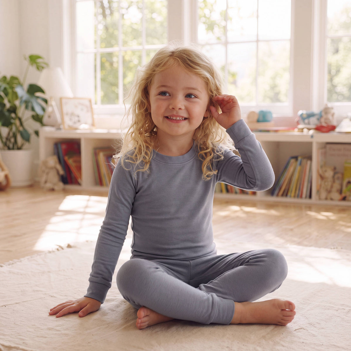 Modal Long Sleeve Pajama Set for Kids Grey
