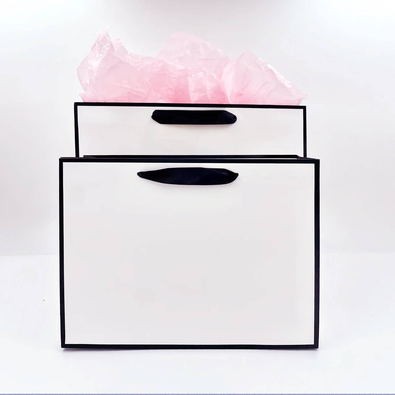 White with Black Border Paper Gift Bag w/ free tissue