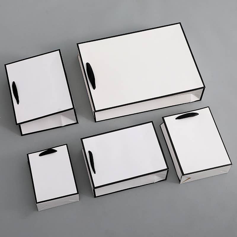 White with Black Border Paper Gift Bag w/ free tissue