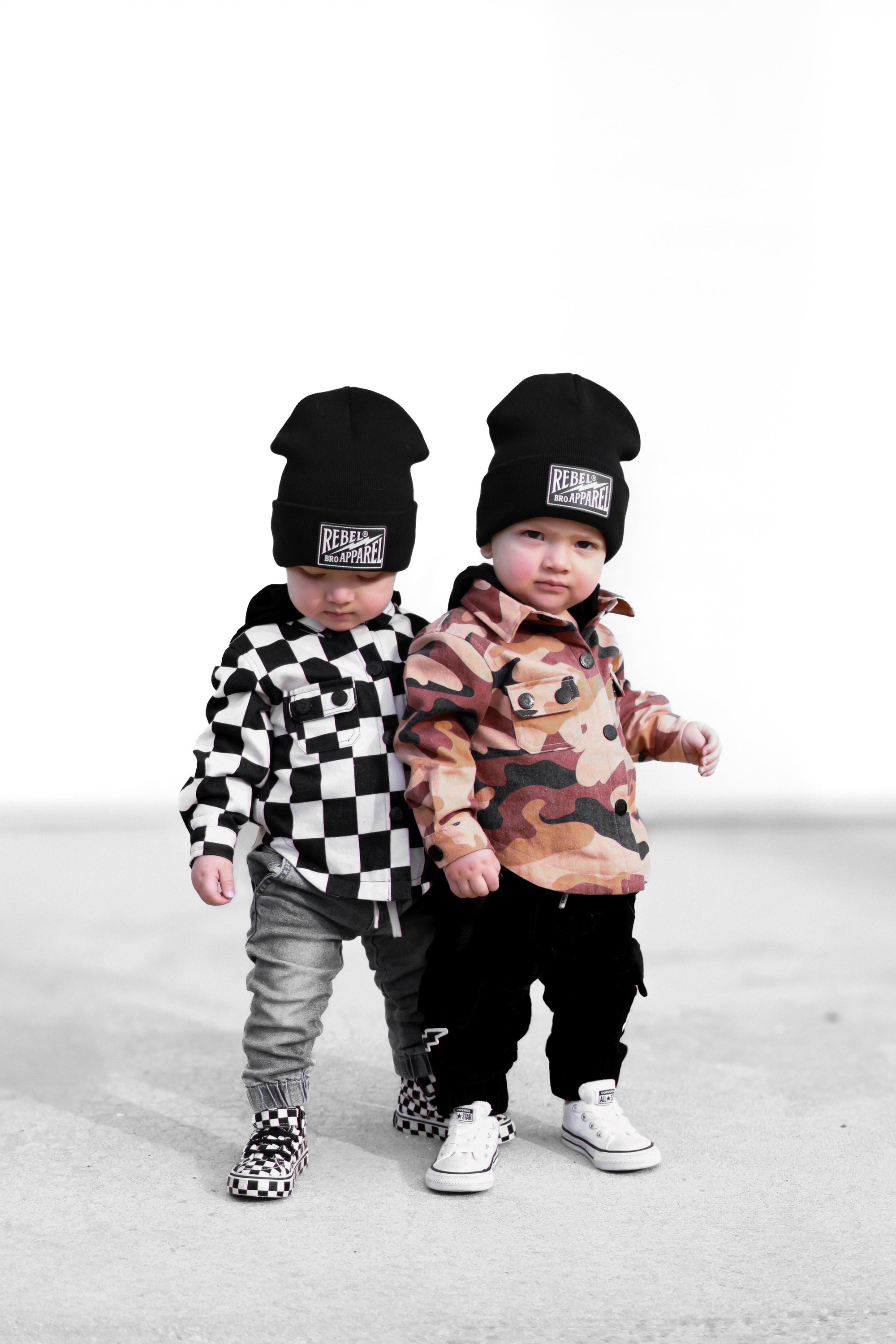 Hooded Flannel in Black + Cream Checkered