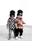 Hooded Flannel in Black + Cream Checkered