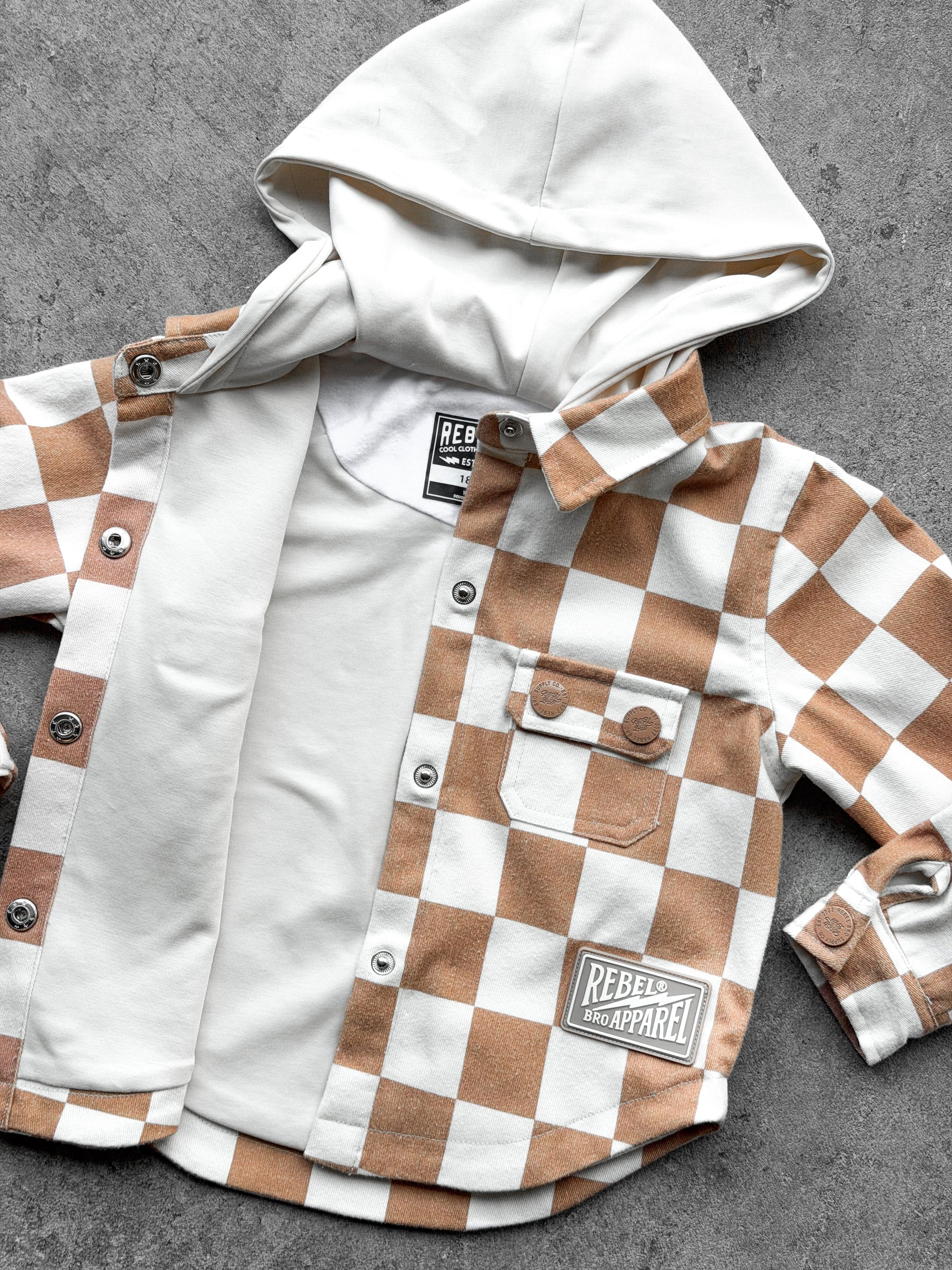 Hooded Flannel in Neutral Checkered