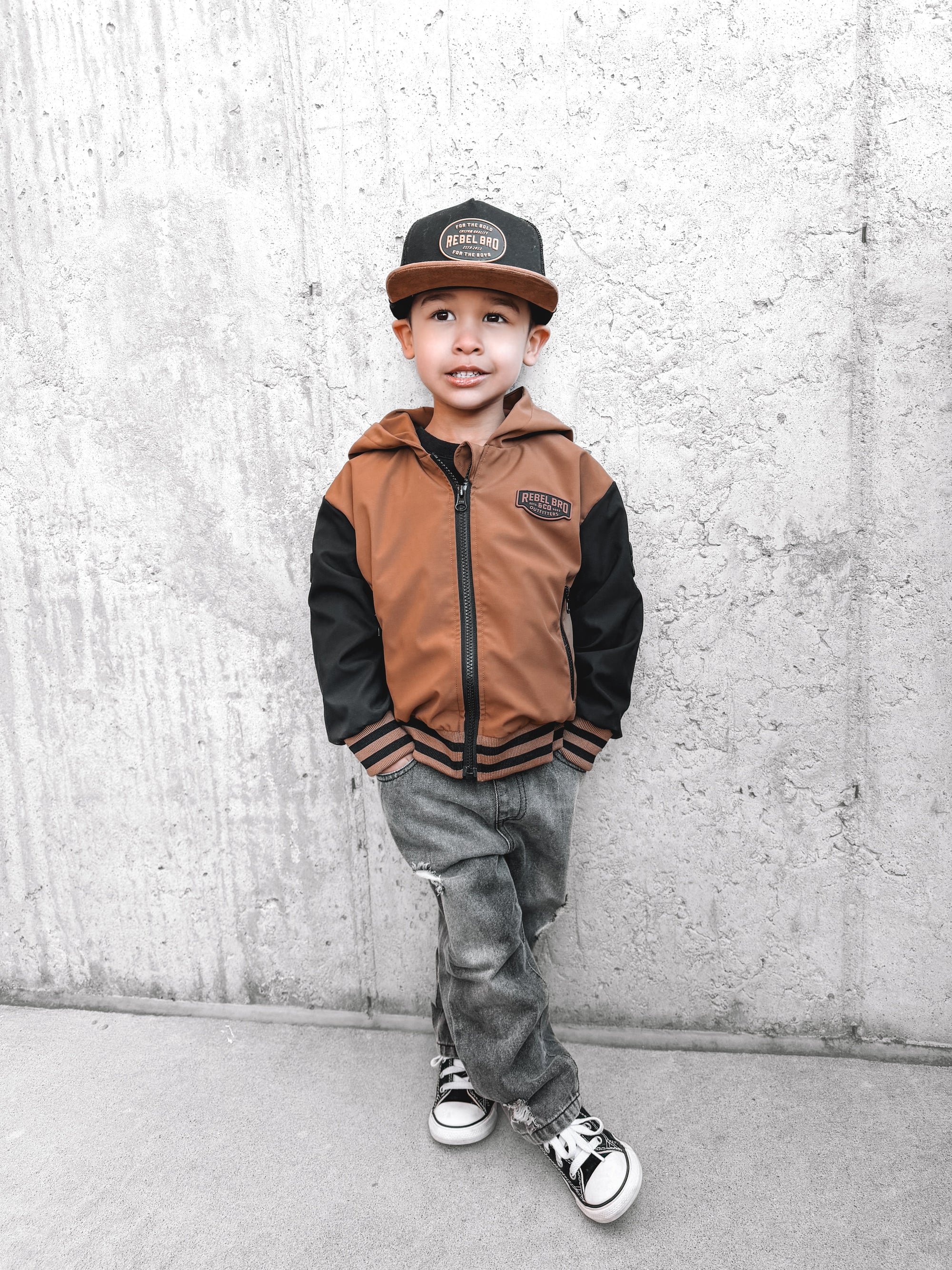 Hydro Letterman Jacket in Black + Rust