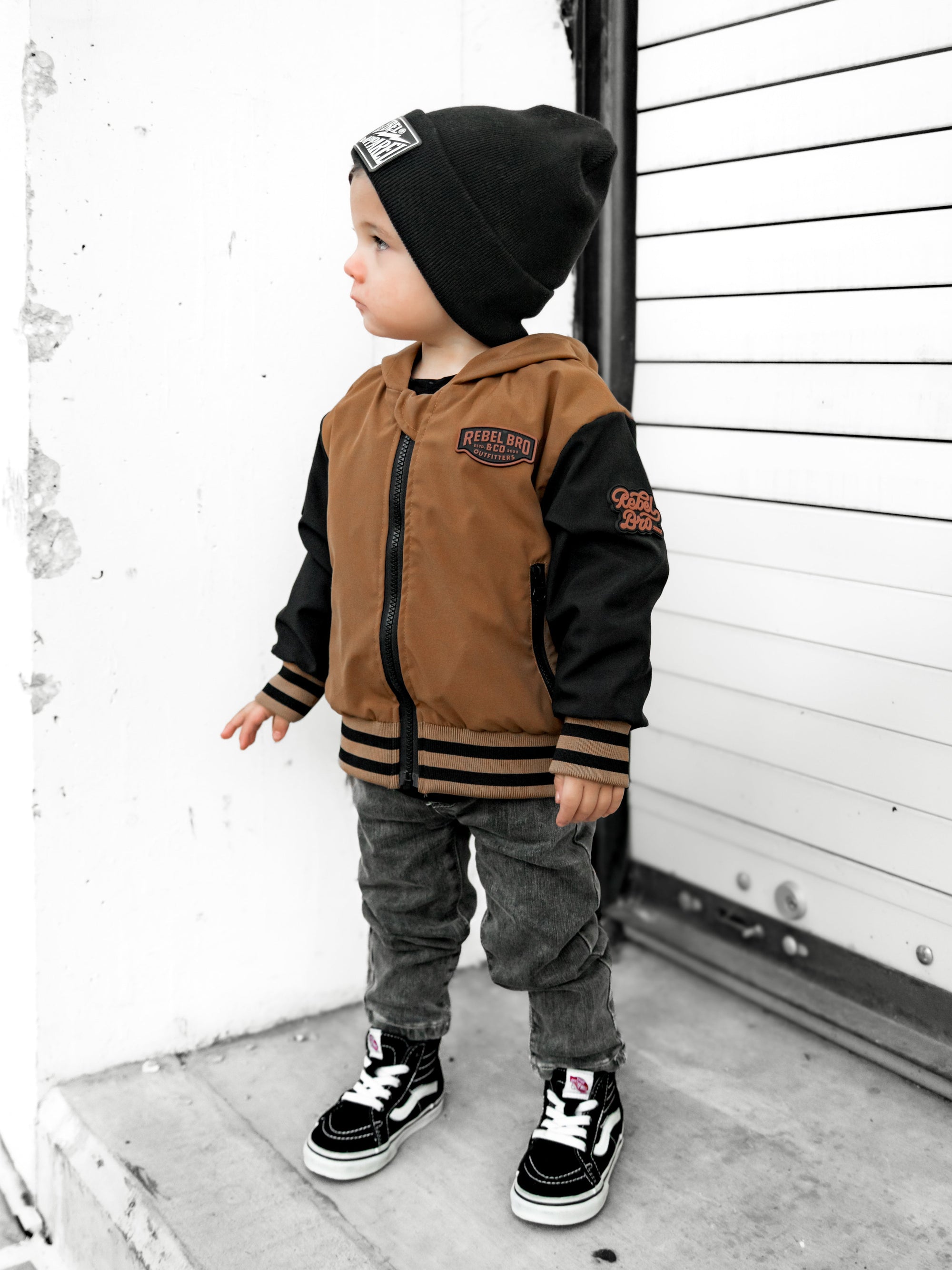 Hydro Letterman Jacket in Black + Rust