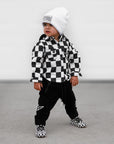 Hooded Flannel in Black + Cream Checkered