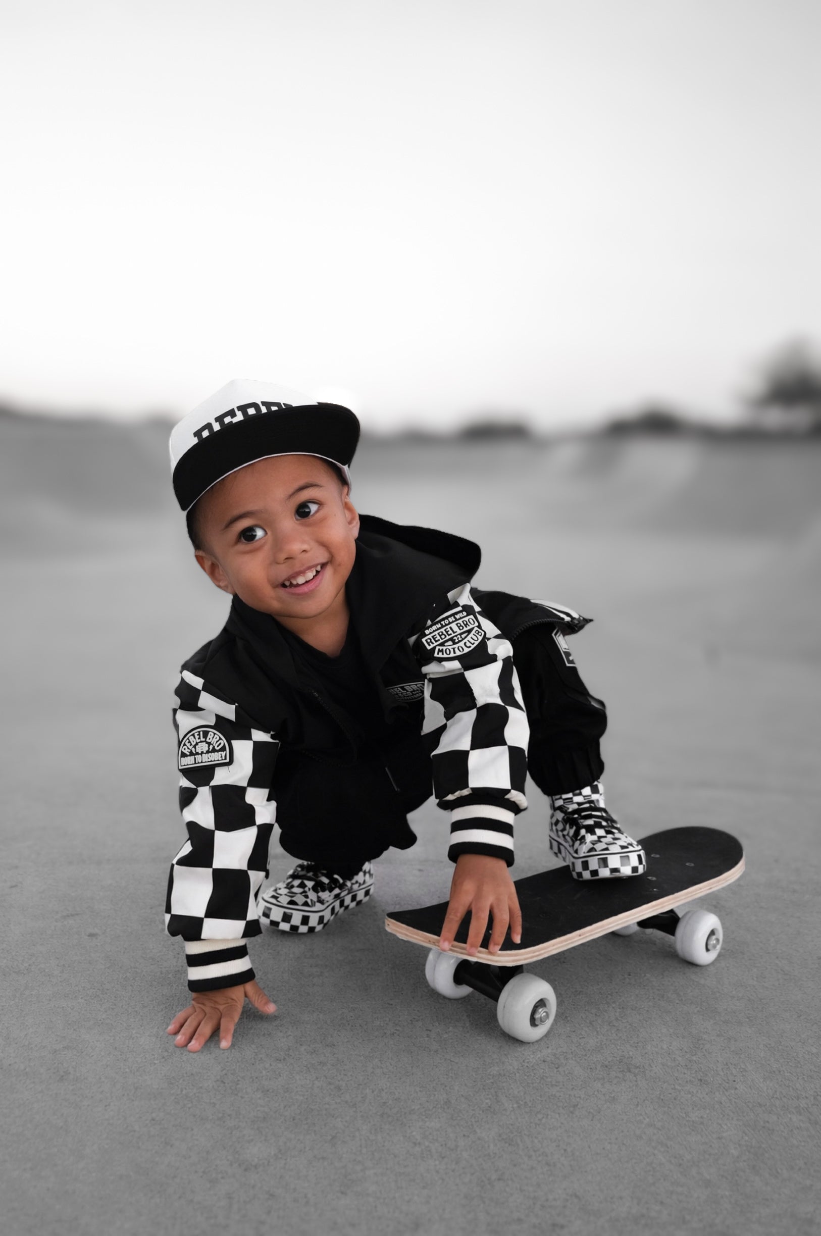 Hydro Letterman Jacket in Black + Cream Checkered