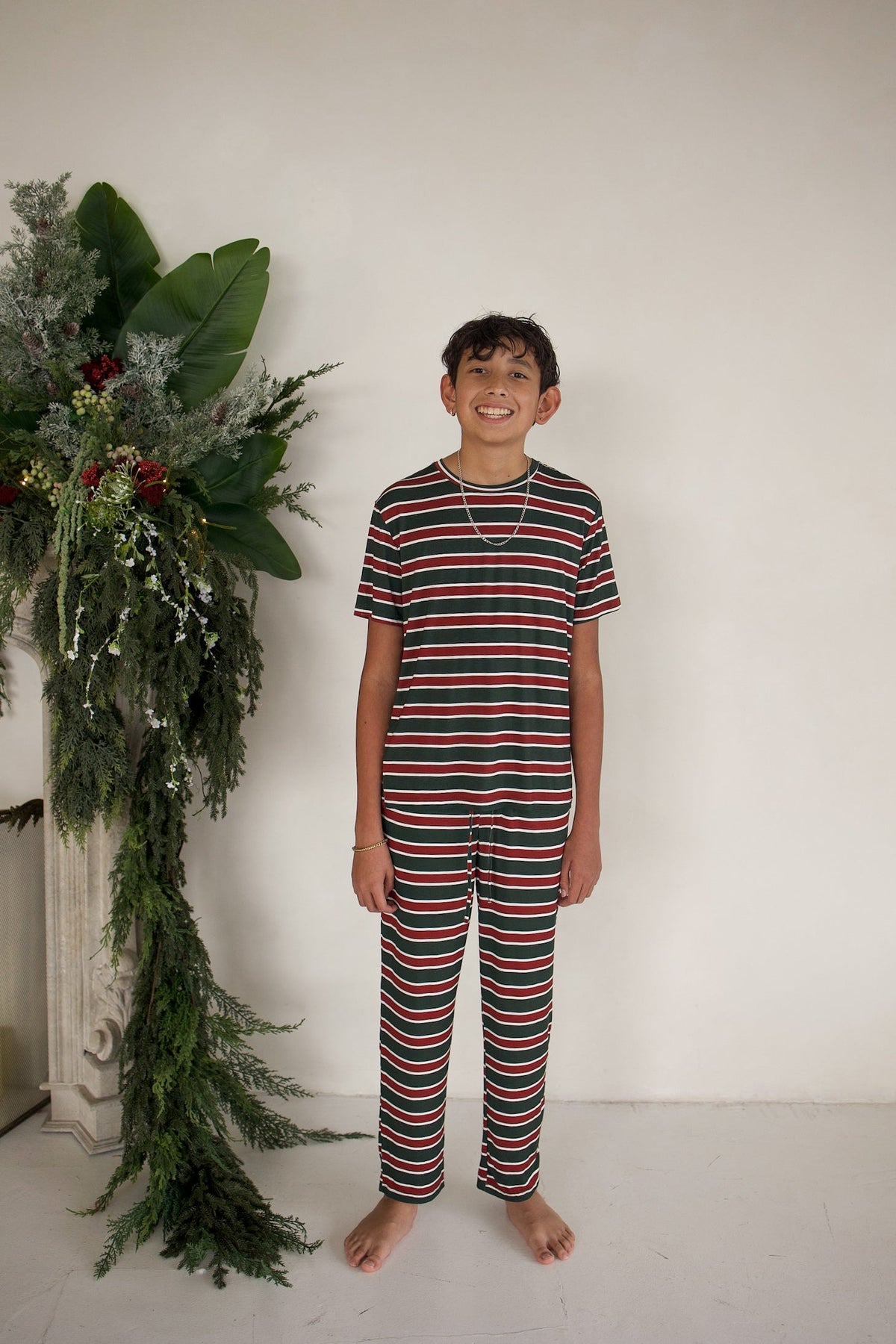 Youth Straight Leg Bamboo Pajamas | Holiday Stripe