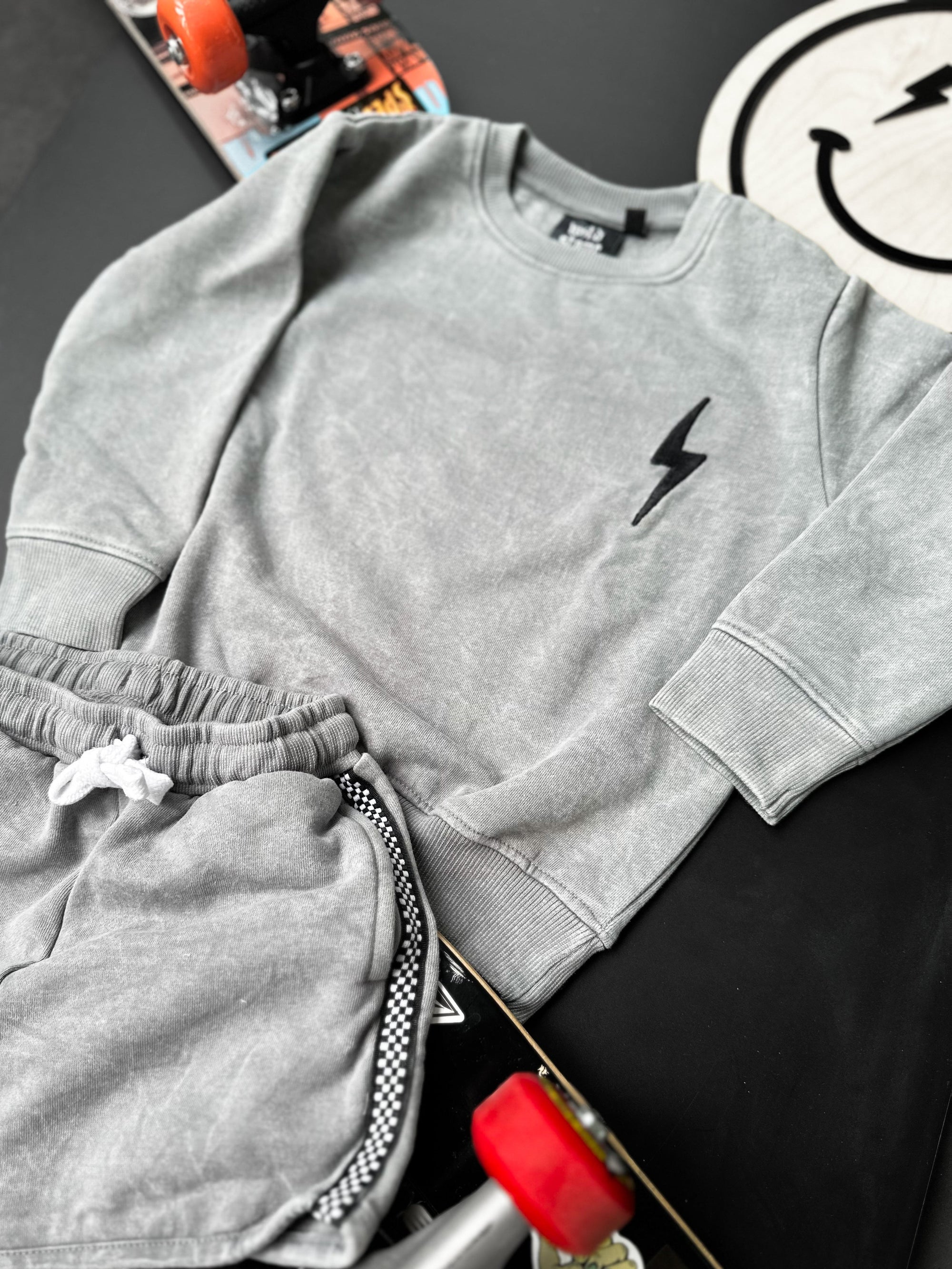 Grey Acid Wash Sweat Shorts