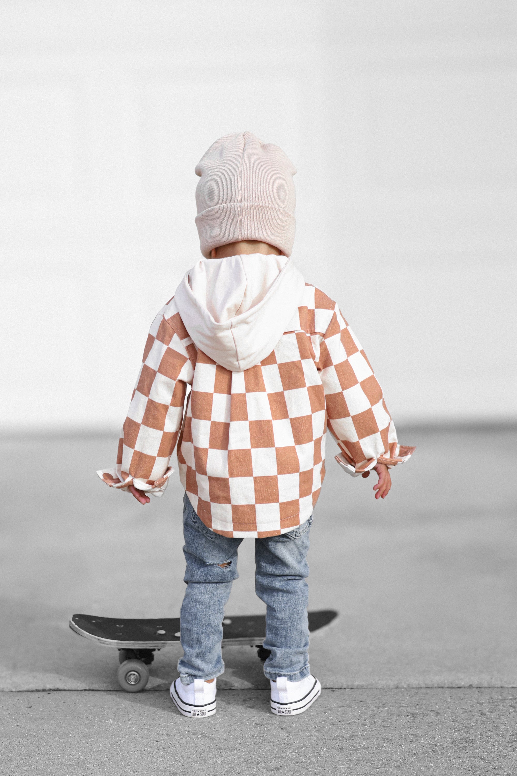 Hooded Flannel in Neutral Checkered