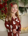 Girl's Bamboo Button Up Lounge Set | Vintage Santa