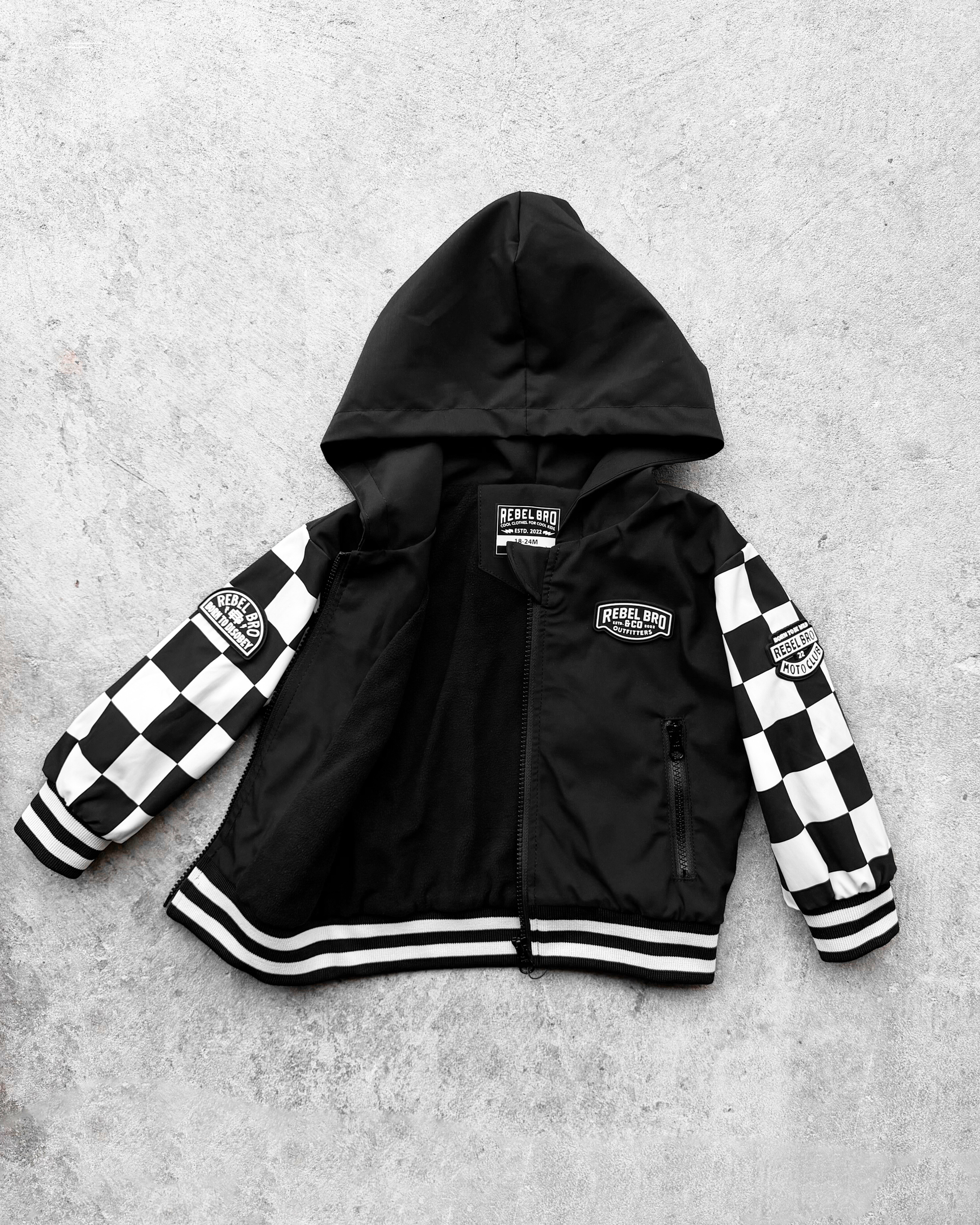 Hydro Letterman Jacket in Black + Cream Checkered