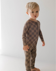 Bamboo Zip Pajamas | Faded Brown Checkerboard