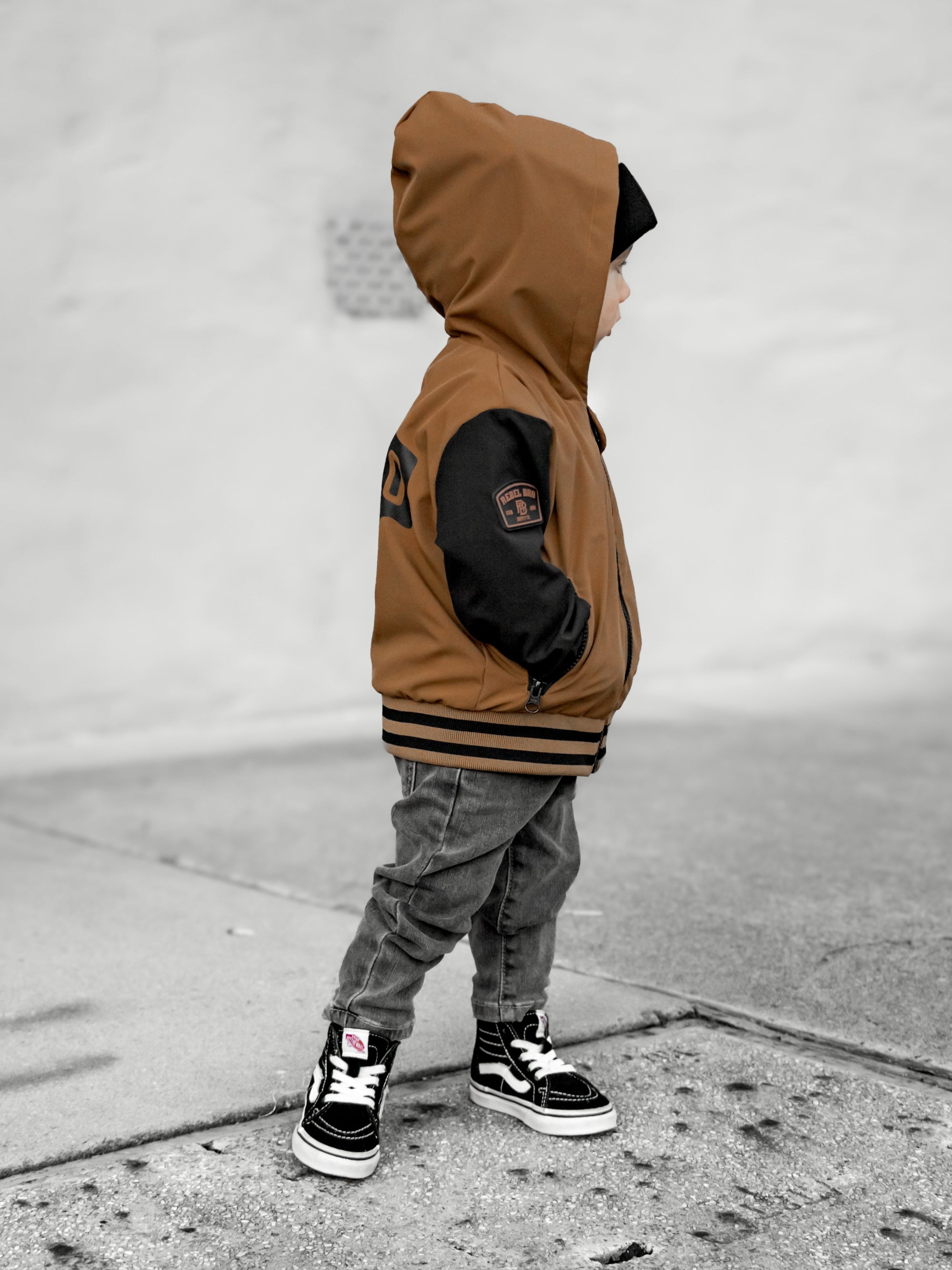 Hydro Letterman Jacket in Black + Rust