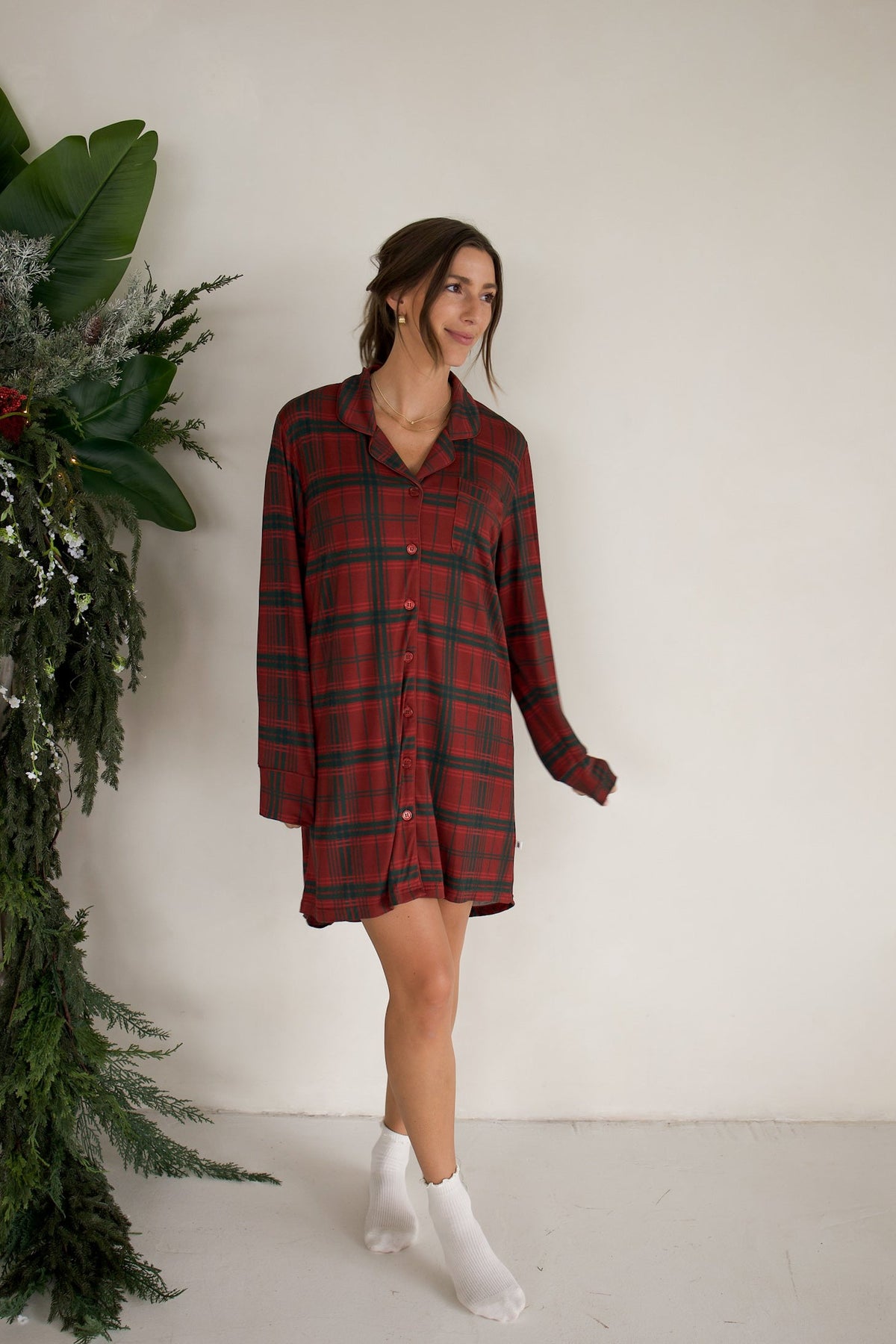 Women's Bamboo Sleeping Dress | Christmas Plaid