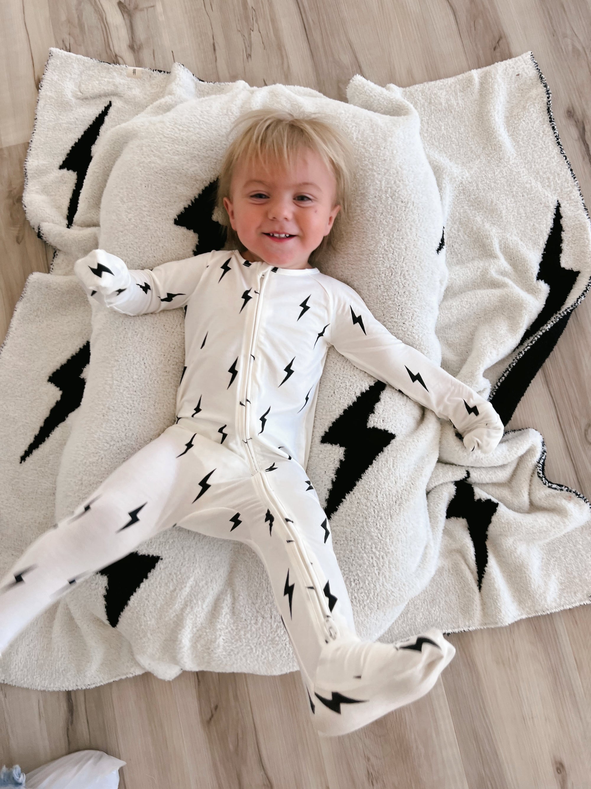 Bamboo Zip Pajamas | White &amp; Black Lightning Bolt