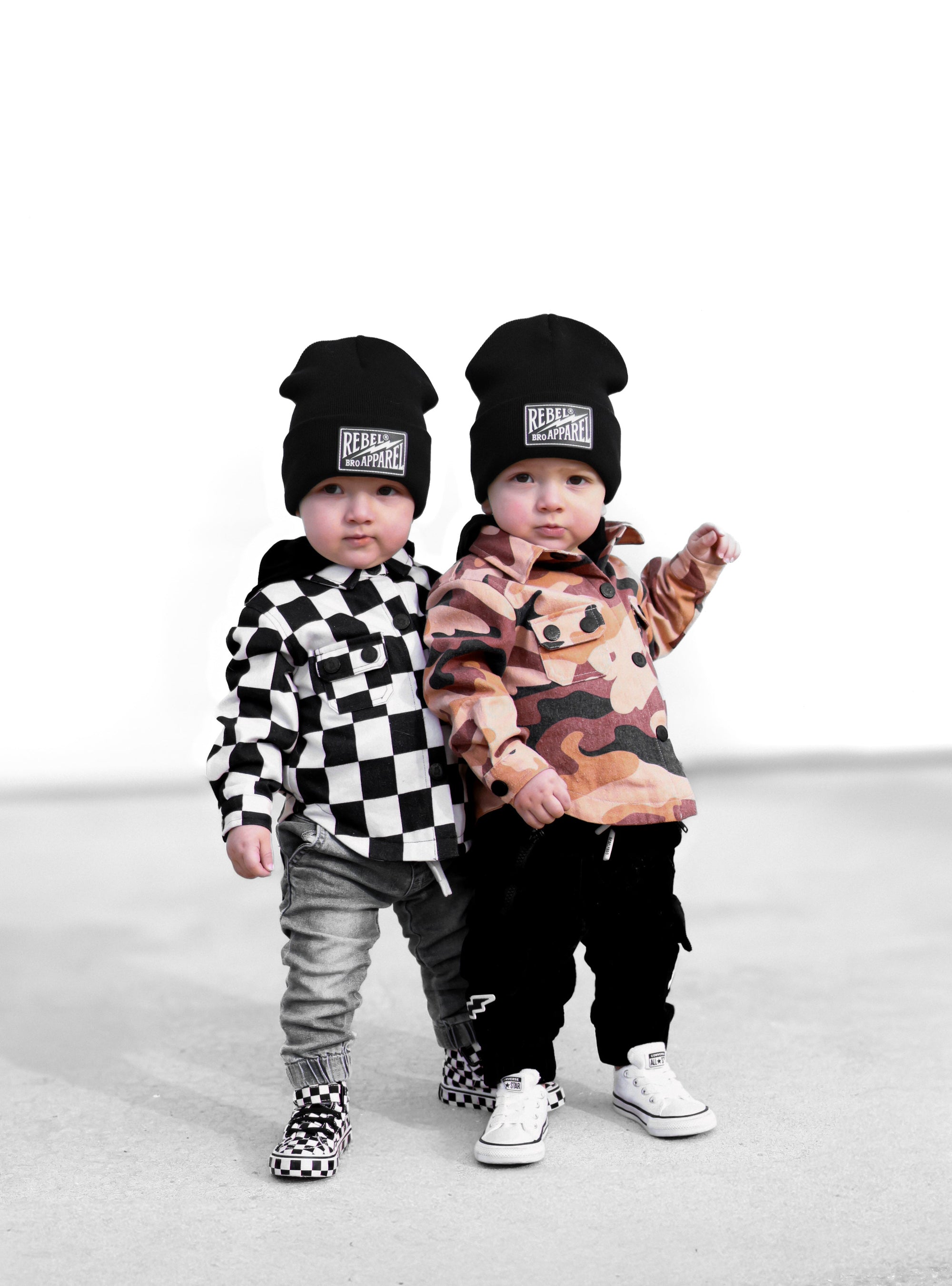 Hooded Flannel in Black + Cream Checkered