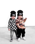 Hooded Flannel in Black + Cream Checkered