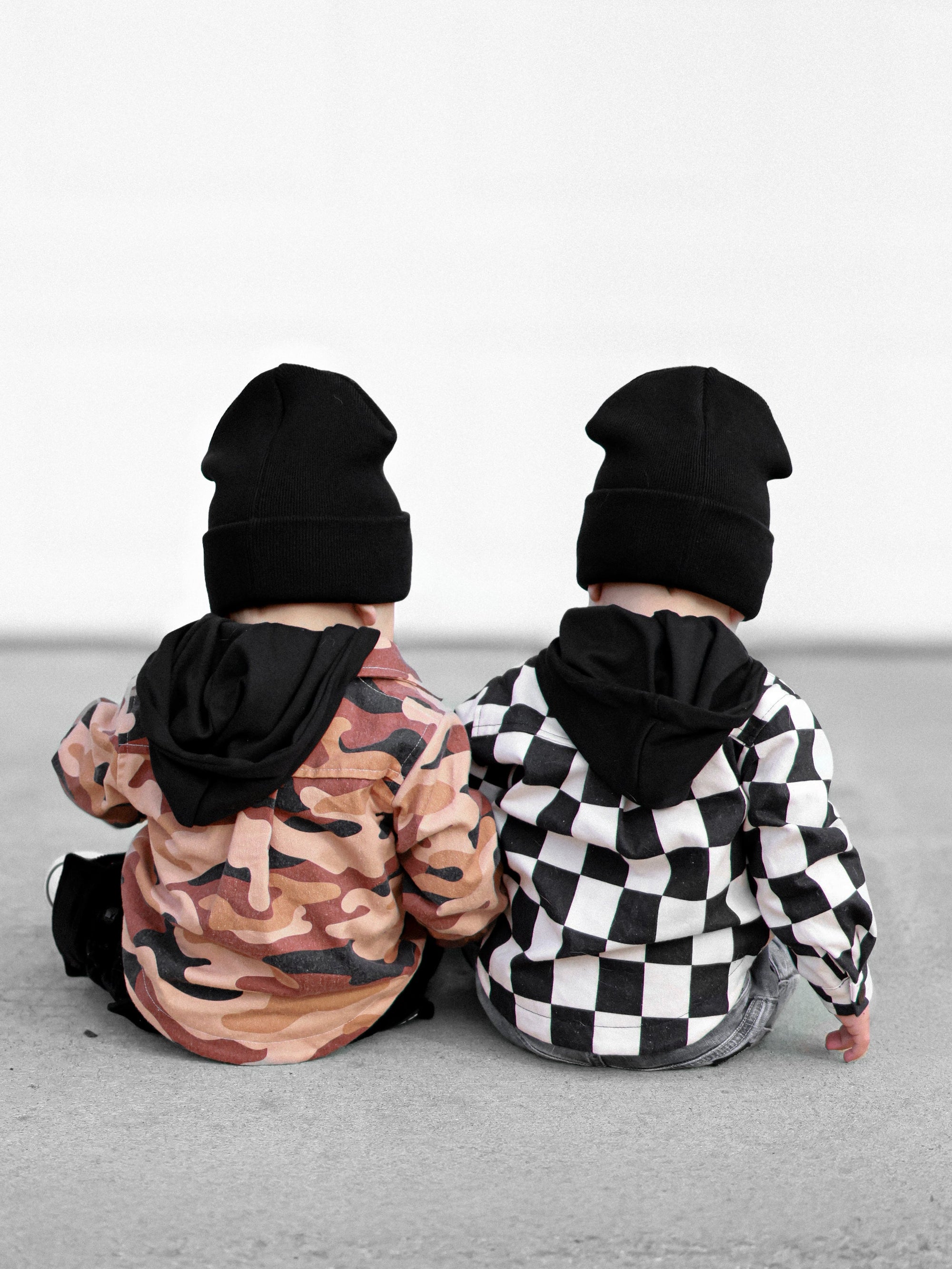 Hooded Flannel in Black + Cream Checkered