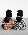 Hooded Flannel in Black + Cream Checkered