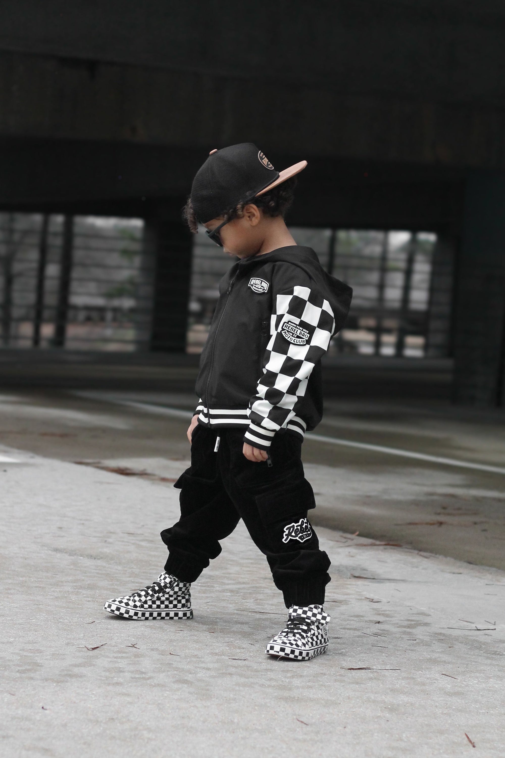 Hydro Letterman Jacket in Black + Cream Checkered