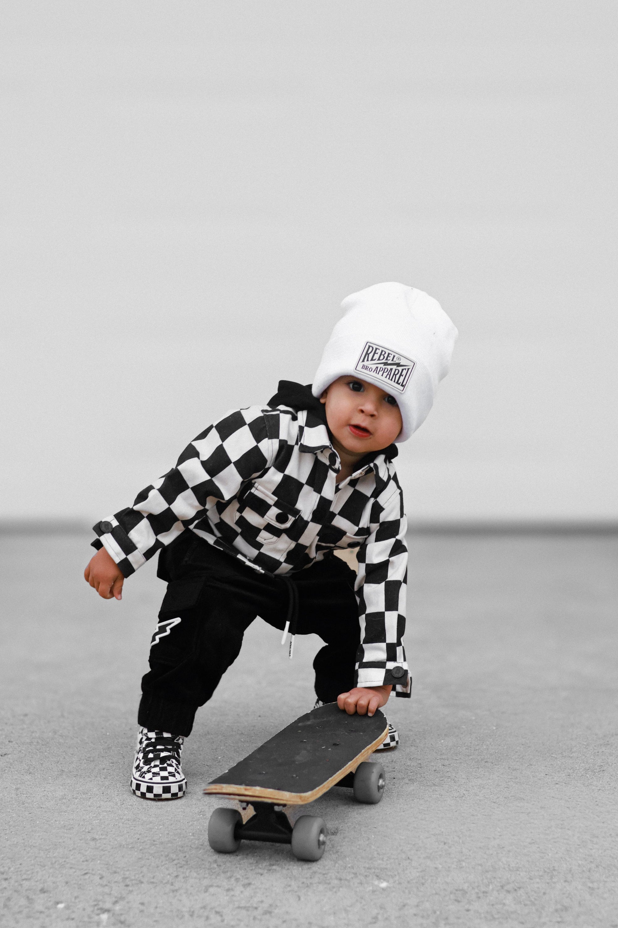 Hooded Flannel in Black + Cream Checkered